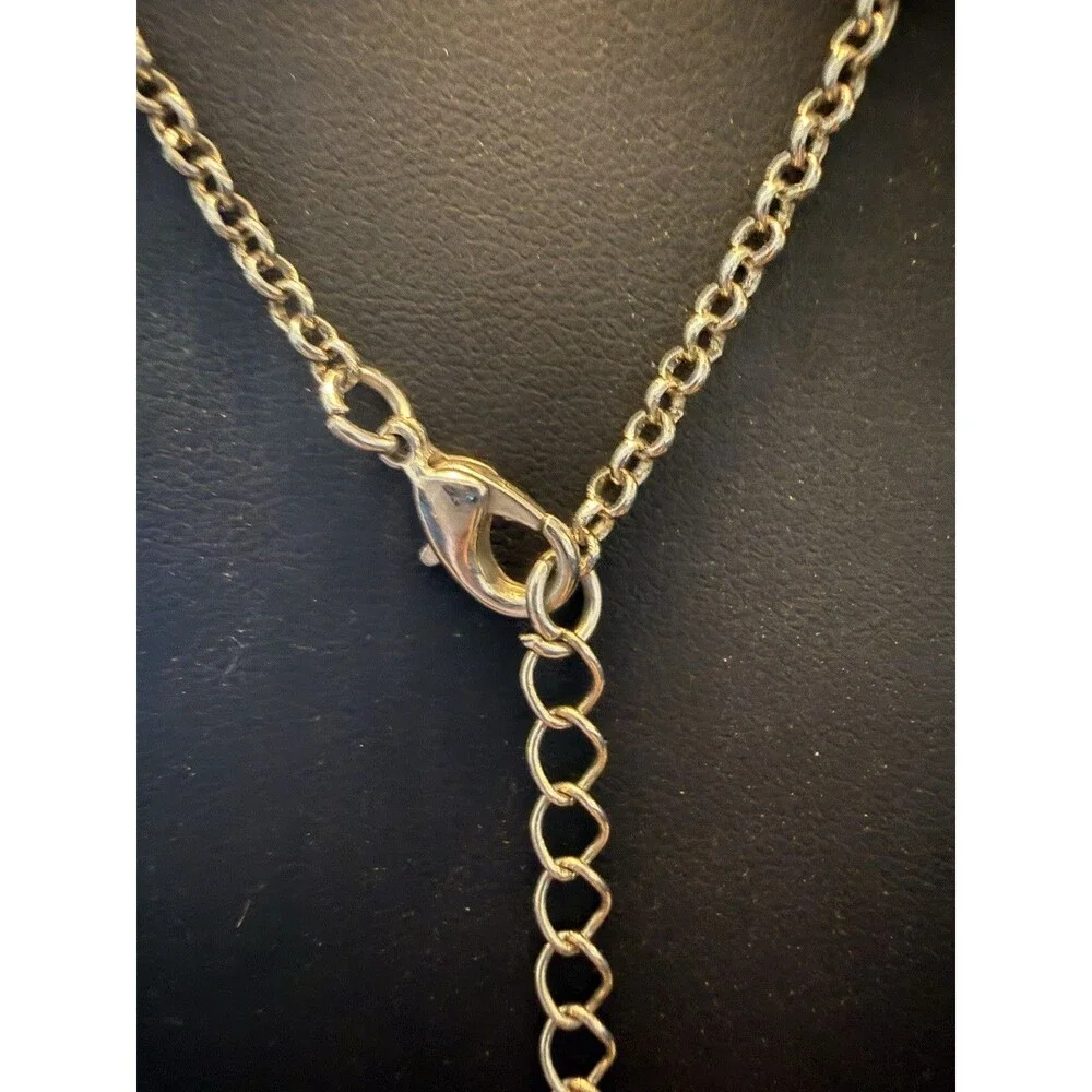 Vintage Silver Tone Blue Rhinestone Necklace 36”